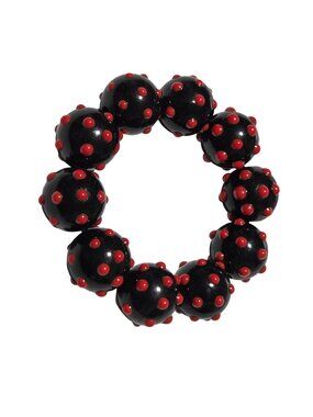 Funky Black Red Polka Dot Glass Bead Stretch Bracelet Fun Statement Jewelry